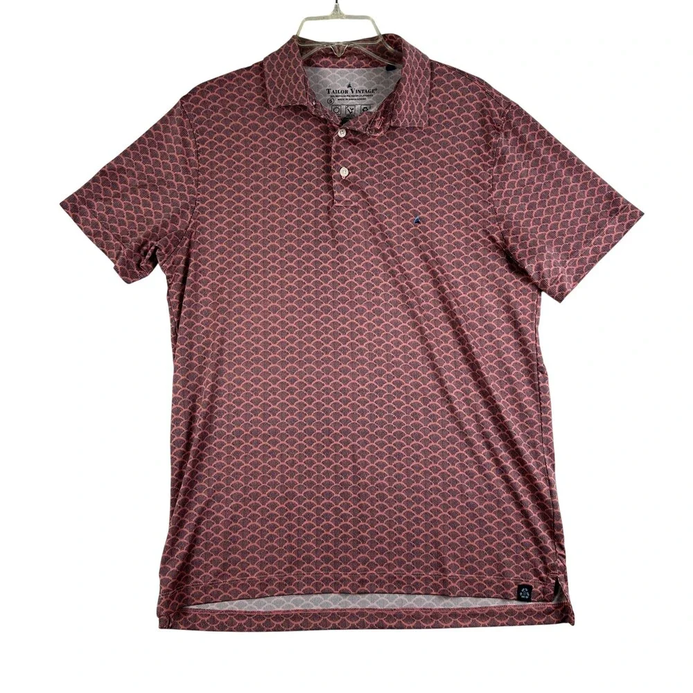 Tailor Vintage Polo Shirt Mens Small Red Geometric Print UPF 50 Performance